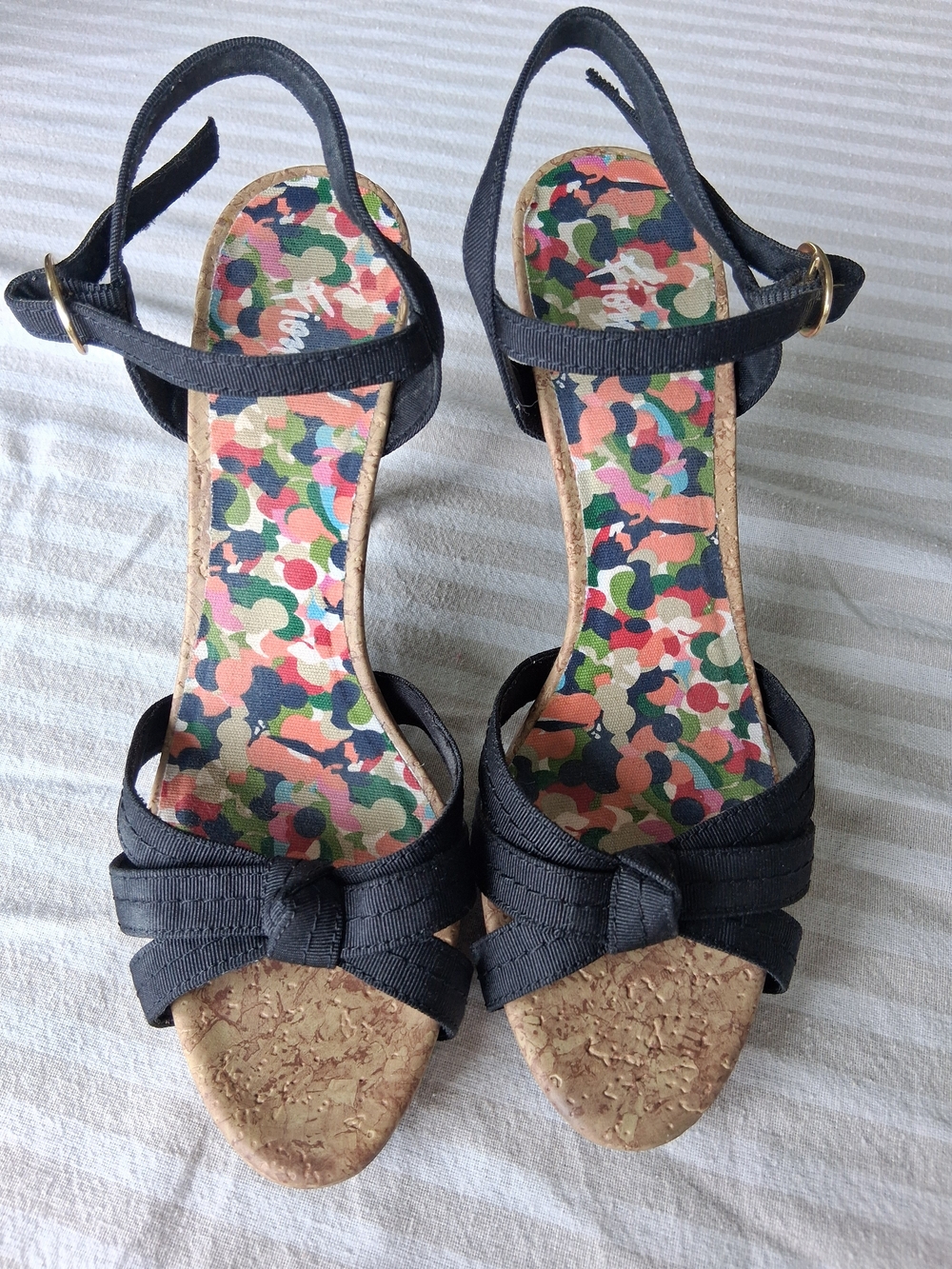 Women’s Black Bow Cork heel Sandals - FIONI SIZE 7.5